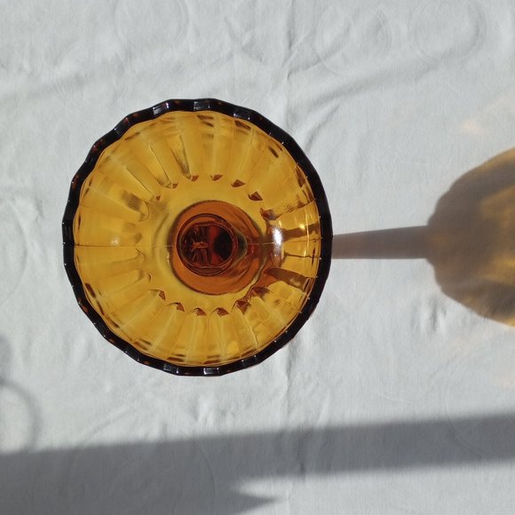 Vintage Indiana Glass Amber Pedestal Lotus Flower Blossom Candy Dish- - Picture 5 of 7